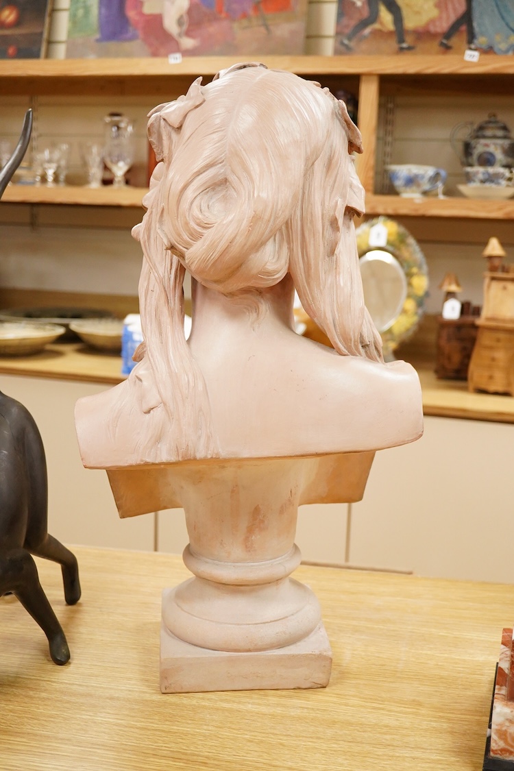 Jean Jules Cambos (1828-1917), A large terracotta bust of a maiden, signed, 63cm high